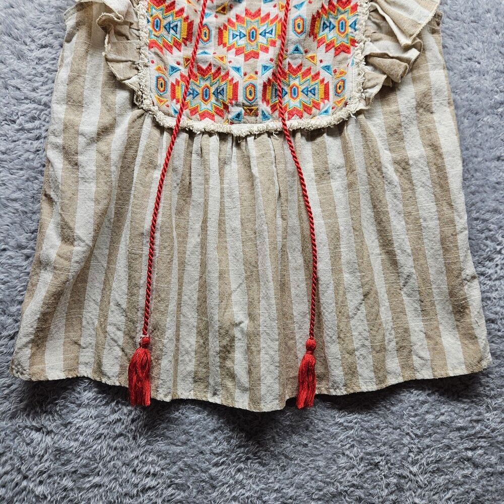 Savanna Jane Bohemian Striped Blouse Size Small Embroidered Ruffle - Picture 4 of 10